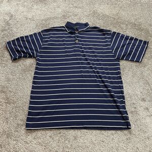 Carl Michaels Polo shirt Mens Lareg Blue Striped Collared Rolg Rugby Pocket Top